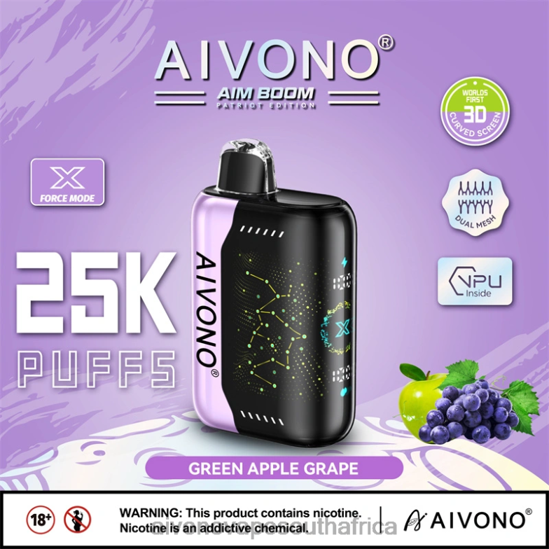 Aivono AIM BOOM 25000 Green Apple Grape FJP86346 - Aivono Vape Review