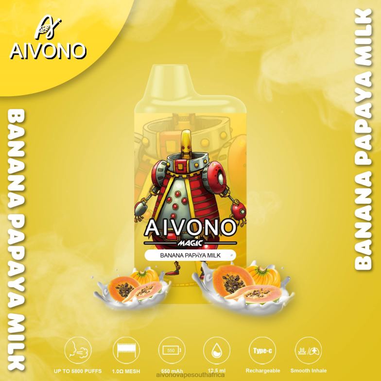 Aivono AIM MAGIC 5800 Mouth Box Cigarette Banana Papaya Milk FJP8694 - Aivono Vape Review