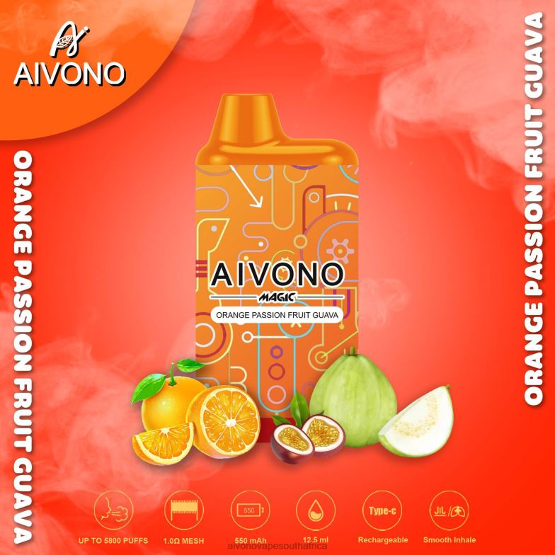Aivono AIM MAGIC 5800 Mouth Box Cigarette Orange Passion Fruit Guava FJP8690 - Aivono Vape Review
