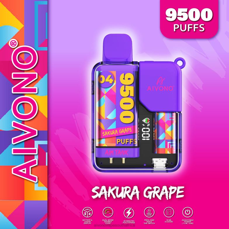 Aivono AIM TANK 9500 Sakura Grape FJP8636 - Aivono Vape South Africa