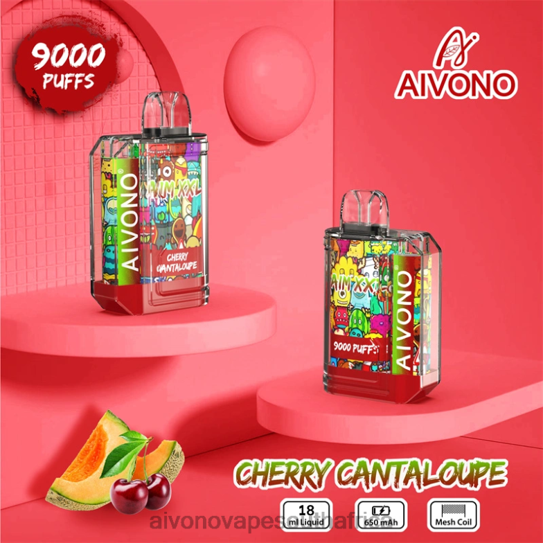 Aivono AIM XXL 9000 Mouth Sticker Transparent Cherry Cantaloupe FJP8657 - Aivono Puffs