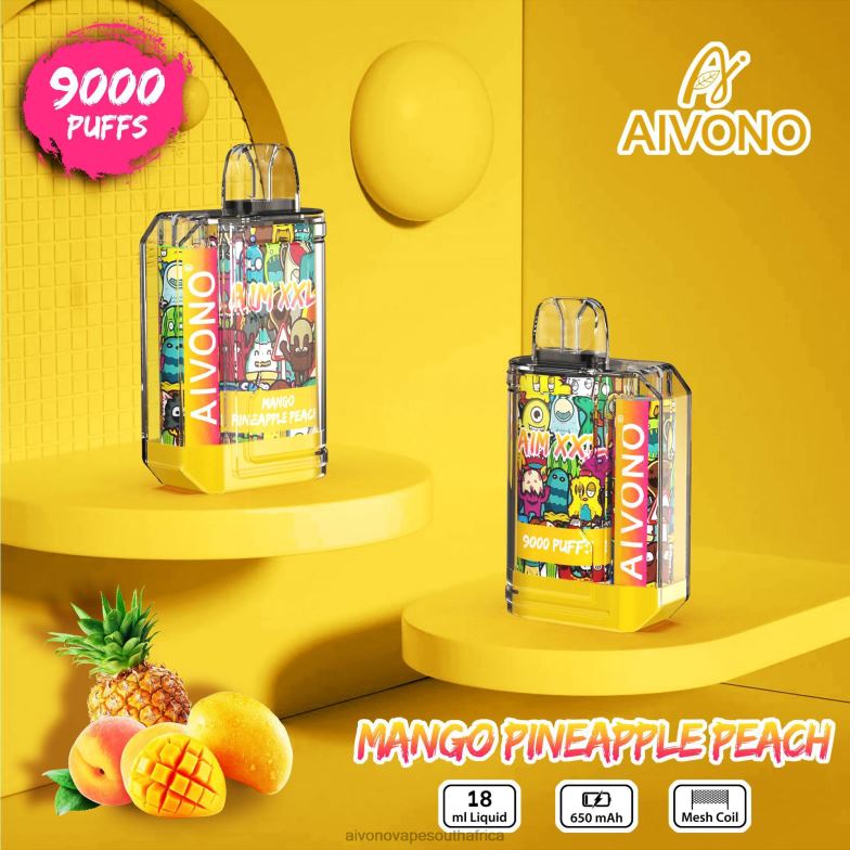 Aivono AIM XXL 9000 Mouth Sticker Transparent Mango Pineapple Peach FJP8649 - Aivono Puffs