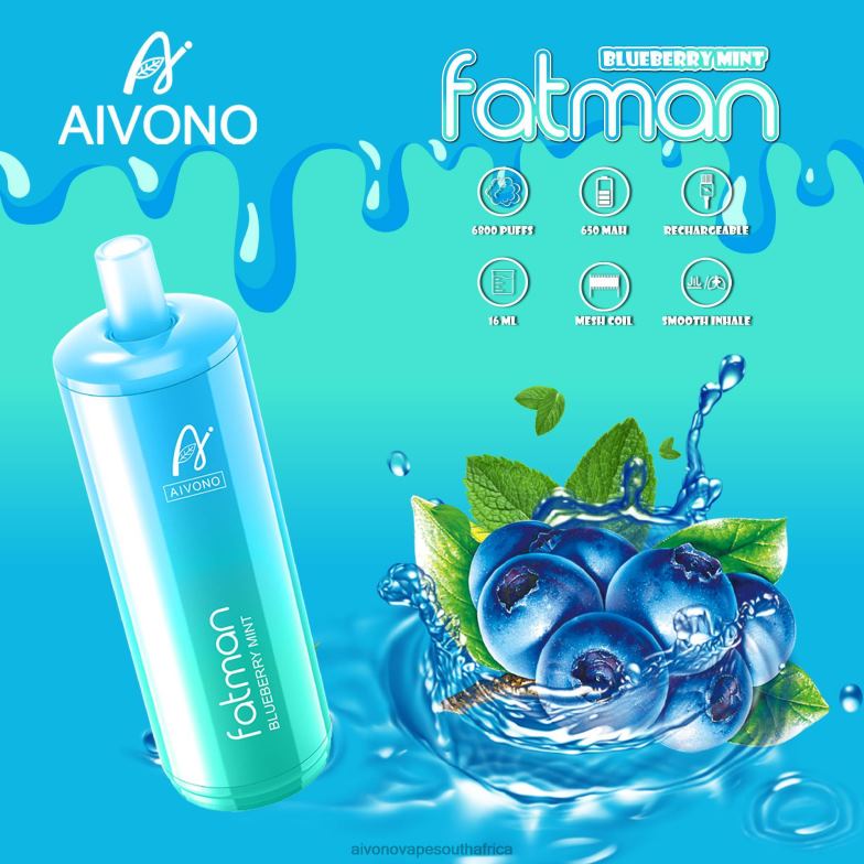 Aivono FATMAN 6800 Blueberry Mint FJP8622 - Aivono Vape Review